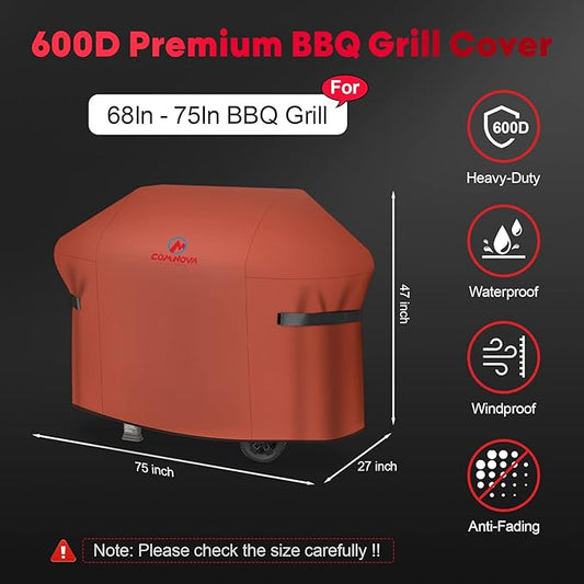 Comnova Grill Cover 75 Inch - 600D BBQ Cover for Outdoor Grill Heavy Duty and Waterproof, Large Barbecue Gas Grill Covers for Weber, Char-Broil, Nexgrill, Monument, Dyna-glo, Brinkmann and More