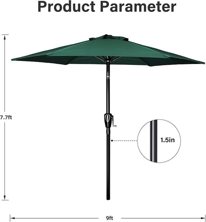 Simple Deluxe 9FT Outdoor Patio Umbrella Table Market Umbrella with Push Button Tilt and Crank and 50lbs Base Stand, for Garden, Lawn, Deck, Backyard, Pool, Green