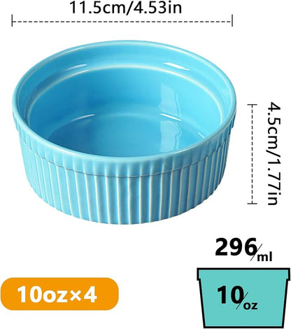 Cinf Ramekins 10 oz Pudding Dishes, Set of 4, Souffle & Creme Brulee Cups, Dipping Sauce, Oven, Microwave, Freezer & Dishwasher Safe