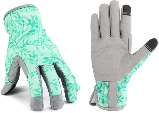 Leather Gardening Gloves for Women, Flexible Breathable Garden Gloves, Thorn Proof Working Gloves for Weeding, Digging and Pruning, Green, X-Small Fit Small Hand