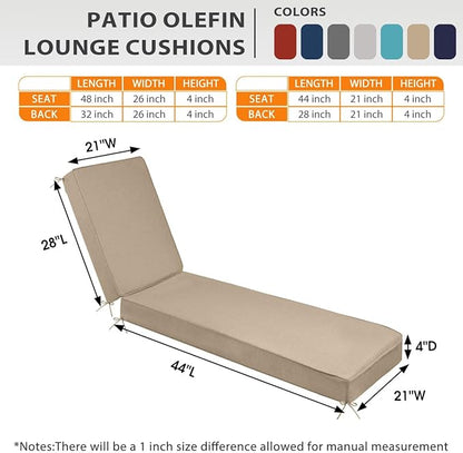 Sundale Outdoor Olefin Chaise Lounge Cushion, Water-Resistant Patio Lounge Chair Cushion, Thick Lounger Pad with 4 Straps Khaki, 72 x 21 x 4 Inches
