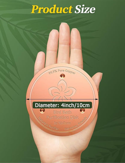 Mellbree 2-Pack Bird Bath Copper Disc, 0.6mm Reinforced 99.99% Pure Copper Cleaning Disk with Triple-Point Support for Physical Safe Clean Water, Universal Fit for Outdoor Birdbaths, Bowl (Flower)