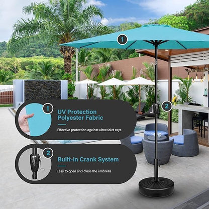 Simple Deluxe 9ft Patio Umbrella Outdoor, Table UV-Proof Umbrella with Push Button Tilt and Crank, 8 Sturdy Ribs for Garden, Cafe, Backyard, Pool, Deck, Turquoise