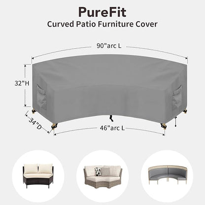 PureFit Outdoor Sectional Sofa Cover Waterproof Curved Patio Furniture Covers for Deck, Lawn and Backyard, 90Lx34Dx32Hx46FL, Grey