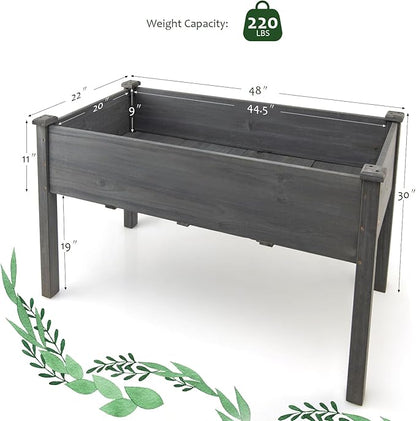 COSTWAY Raised Garden Bed, Elevated Wood Planter Box Stand with Legs for Vegetables, Flowers & Herbs, Standing Growing Bed for Backyard, Patio, Balcony, 48”L x 22”W x 30”H (Gray)