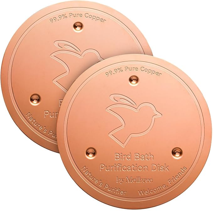 Mellbree 2-Pack Bird Bath Copper Disc, 0.6mm Reinforced 99.99% Pure Copper Cleaning Disk with Triple-Point Support for Physical Safe Clean Water All-Season, Universal Fit for Outdoor Birdbaths, Bowl