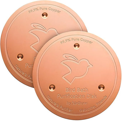 Mellbree 2-Pack Bird Bath Copper Disc, 0.6mm Reinforced 99.99% Pure Copper Cleaning Disk with Triple-Point Support for Physical Safe Clean Water All-Season, Universal Fit for Outdoor Birdbaths, Bowl