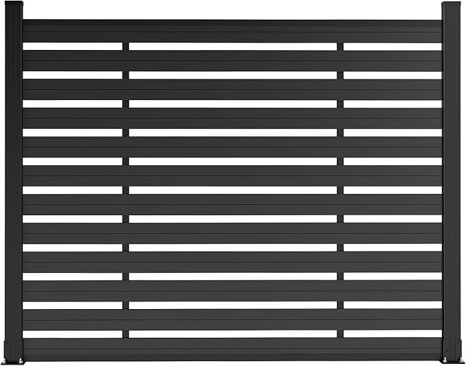 Outdoor Privacy Fence WPC, AC Unit Air Conditioner Screen 5 FT(H) x 6 FT(W) Trash Can with Aluminum Alloy Post, Decorative Fencing, Black with 2 Post