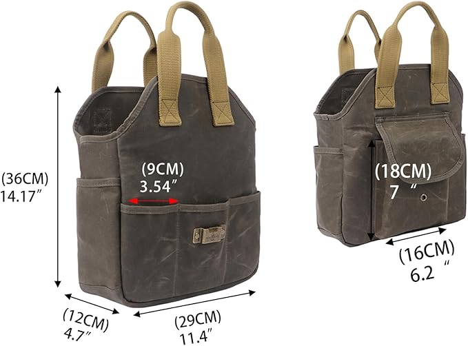 Tourbon Waxed Canvas Garden Tool Bag Gardening Tools Storage Tote with 5 Interior and 6 Exterior Pockets Multi-Functional Organizer for Gardener Florist Workshop