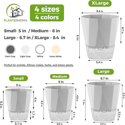 6 Pack Self Watering Plant Pots 5 Inches Self Watering Planters for Indoor and Outdoor Plants African Violet Self Watering Pots Clear Pots for Plants Herb Orchid Flower Houseplant Pots, Light Grey