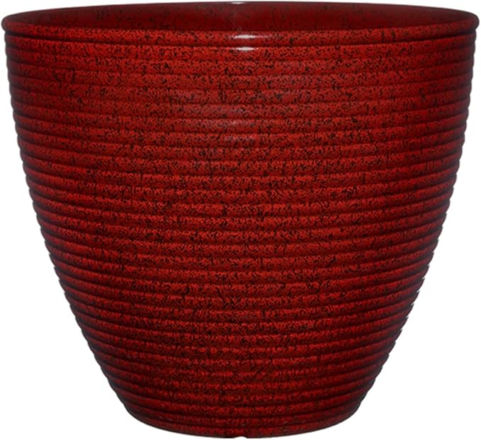 Classic Home and Garden Cali Modern Round Resin Planter for Indoor Outdoor Plants (13" Lava Red)