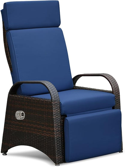 ATR ART TO REAL Outdoor Recliner Replacement Cushion, High Back Chair Cushions Patio Wicker Reclinning Chairs Seat Pad, Removable Cover, Waterproof, UV Resistant (Style A, Navy Blue)