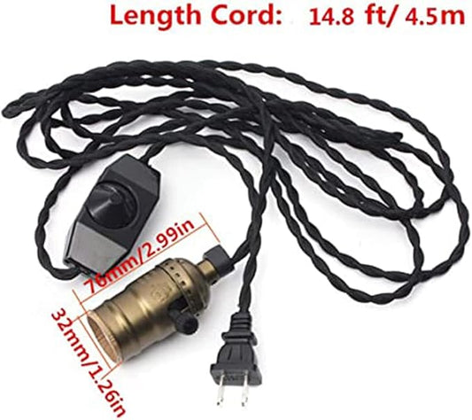 15FT Vintage Pendant Light Cord with Dimmer, Hanging Light Cord with Plug, Industrial DIY Lamp Kit(2 Pack)