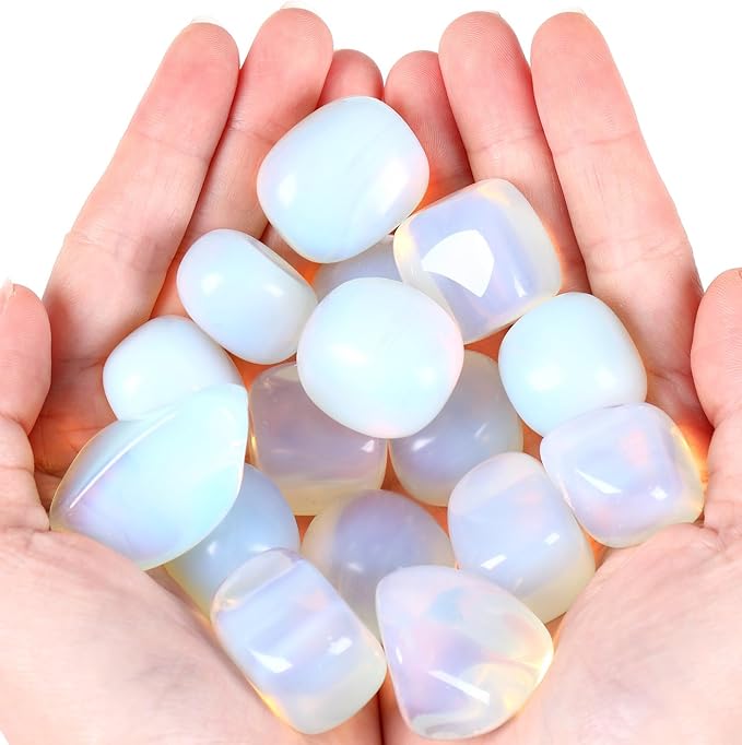 QINJIEJIE Opal Polished Stones Tumbled Crystals Bulk Gemstones Healing Crystal White Opalite Rocks Set Decorative Landscape Quartz Real Reiki Stone for Vase Home Decor Energy Spiritual Gift 0.5 LBS