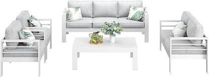 LayinSun Outdoor Aluminum Furniture Set, 5 Pieces Patio Sectional Conversation Chat Sofa Modern Seating Set with Coffee Table