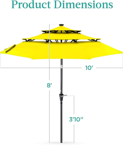 Best Choice Products 10ft 3-Tier Solar Patio Umbrella, Outdoor Market Sun Shade for Backyard, Deck, Poolside w/ 24 LED Lights, Tilt Adjustment, Easy Crank, 8 Ribs - Yellow