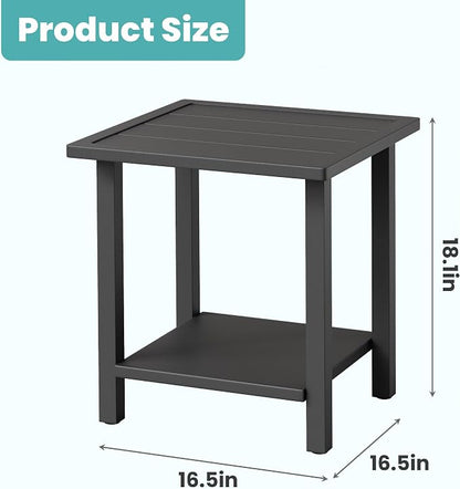 Outdoor Large Square Side Table, Heavy-Duty Metal Patio End Table, Weather Resistant Poolside Table with Easy Assembly for Balcony, Deck, Backyard (Dark Grey)