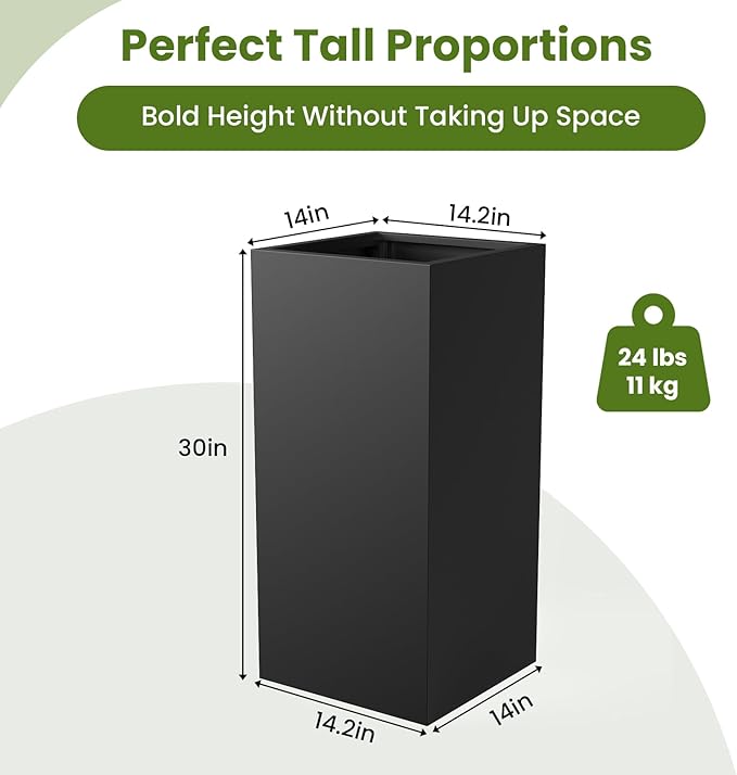 Nexum 30 Inch Tall Metal Planter Box for Outdoor/Indoor Use, Heavy Duty Galvanized Steel Vertical Planter, Modern Large Planter Boxes for Front Door, Porch & Patio (Tall Planter)