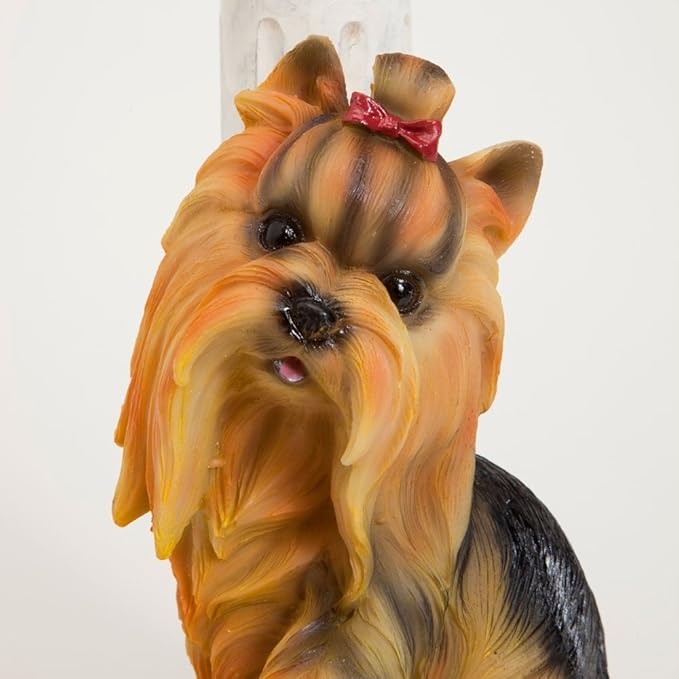 Bits and Pieces - Solar Yorkie Lantern-Solar Powered Garden Lantern - Resin Dog Sculpture with LED Light - Yorkshire Terrier - 13.5" Tall