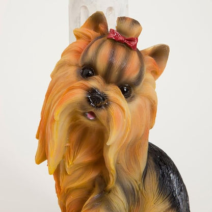 Bits and Pieces - Solar Yorkie Lantern-Solar Powered Garden Lantern - Resin Dog Sculpture with LED Light - Yorkshire Terrier - 13.5" Tall