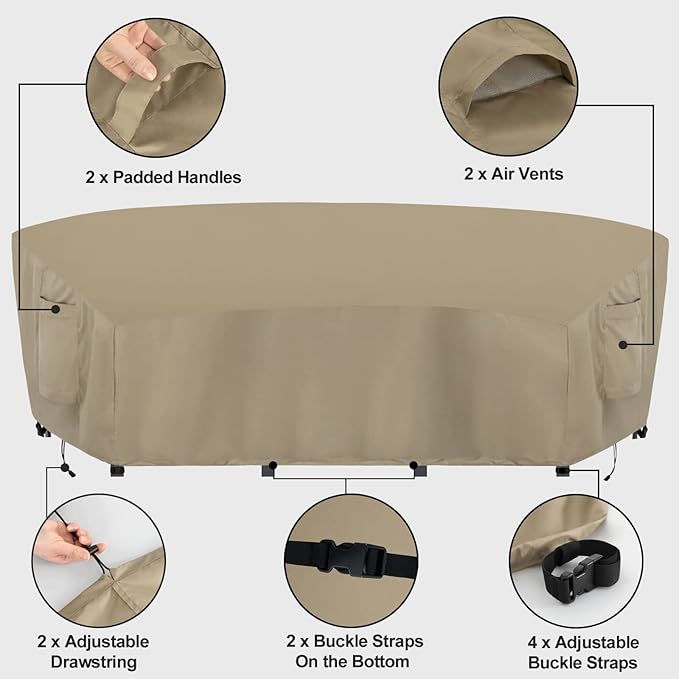 OutdoorLines Waterproof Curved Outdoor Sectional Cover - UV Resistant Windproof Patio Sectional Sofa Covers for Deck, Lawn and Backyard, Heavy Duty Furniture Covers (190Lx36Dx39Hx128FL, Camel)