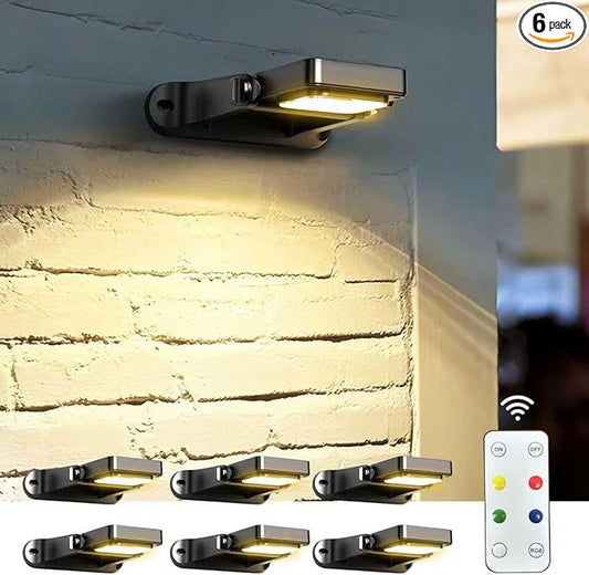 COXSENI Solar Wall Lights Outdoor with Remote Control, Long Lasting Battery, 6 Modes, Warm/Cool White, RGB, IP65 Waterproof 360° Adjustable Angle for Fence Porch Yard, 6 Pack
