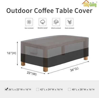 Easy-Going Patio Coffee Table Cover Small Outdoor Rectangular Table Cover, UV Resistant Waterproof Patio Furniture Cover (36"Lx22"Wx16"H, Gray/Black)