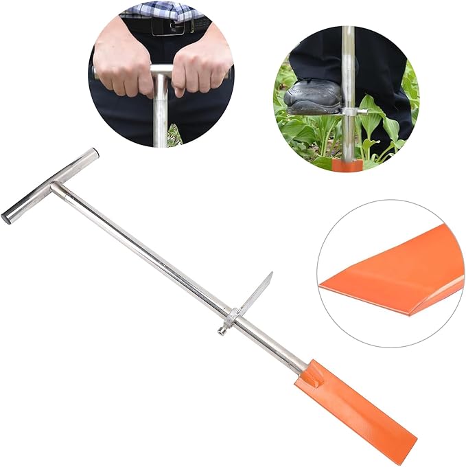 Tyenaza Spade Shovel, Dibble Bar Planting Tool with Foot Pedal Stainless Steel T Handle Spade Shovel for Digging Transplanting Gardening