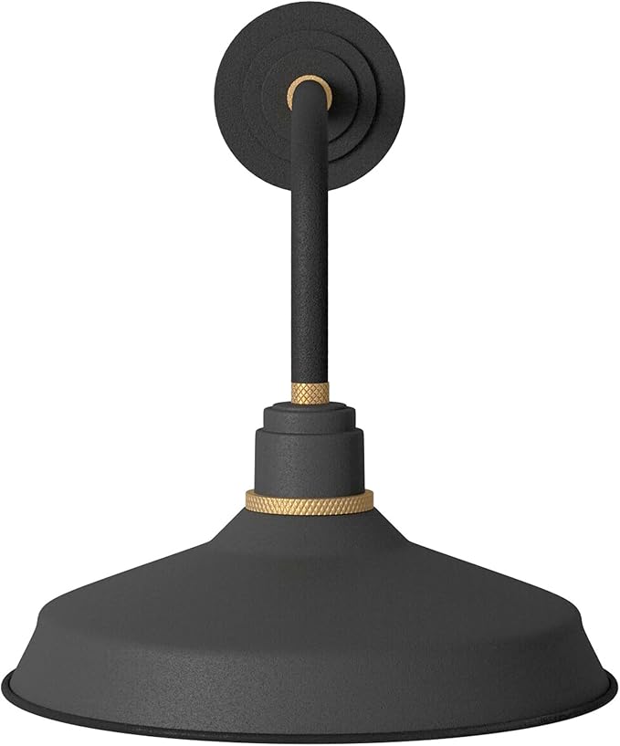 Hinkley Foundry Classic Medium Straight Arm Barn Light - Traditional, 1-Light, Aluminum, Dark Sky - Textured Black with Brass Accents