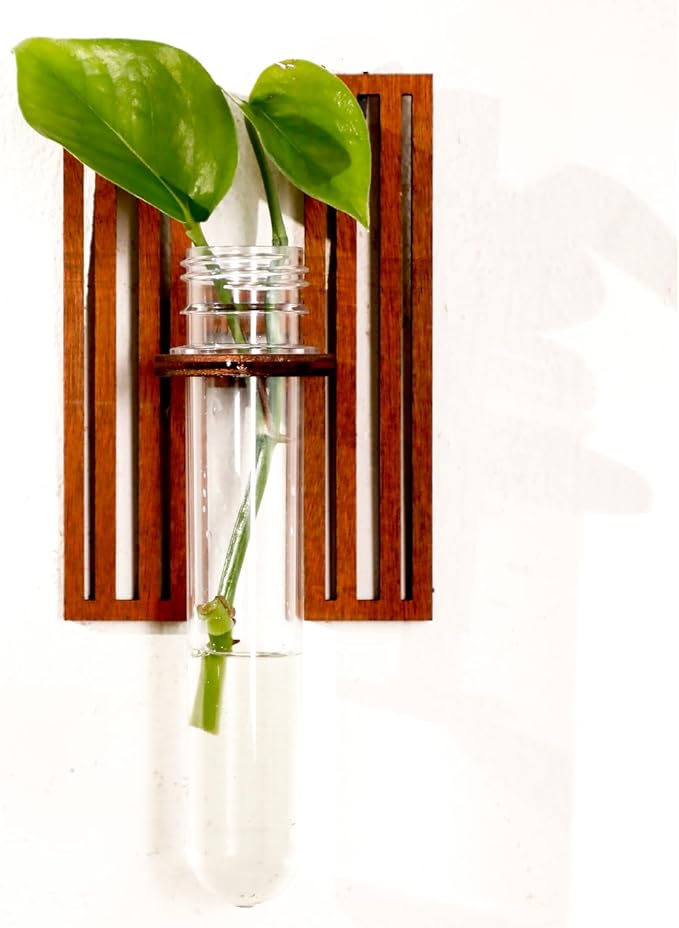 Wood Letter H Wall Propagation Station Lightweight Decorative Plant Holder for Small Cuttings, Removable Adhesive Wall Decor for Bedroom, Nursery, Office
