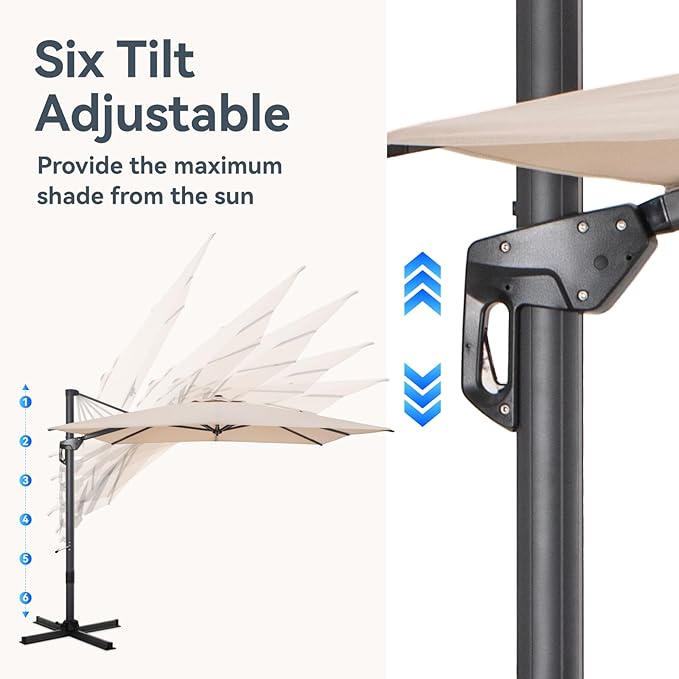 GREEN PARTY 9x12 ft Cantilever Patio Umbrella, Rectangle Offset Outdoor Umbrellas with 360° Rotation, 5-Year-Non-Fading Hanging Pool Umbrella for Garden Deck Poolside - Beige