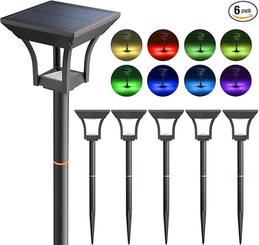 Solar Pathway Lights Outdoor, IP65 Waterproof Bright Solar Outdoor Lights, LED Solar Garden Lights Landscape Lighting for Walkway Lawn Patio Backyard (6 Pack, RGB)