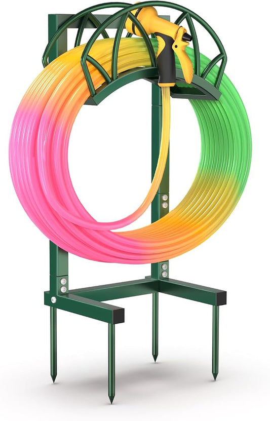 HZE Garden Hose Holder, Freestanding Water Hose Reel Stand for Outside, Heavy Duty Detachable Metal Storage Rack Holds 160 FT for Yard Lawn Farm, Green