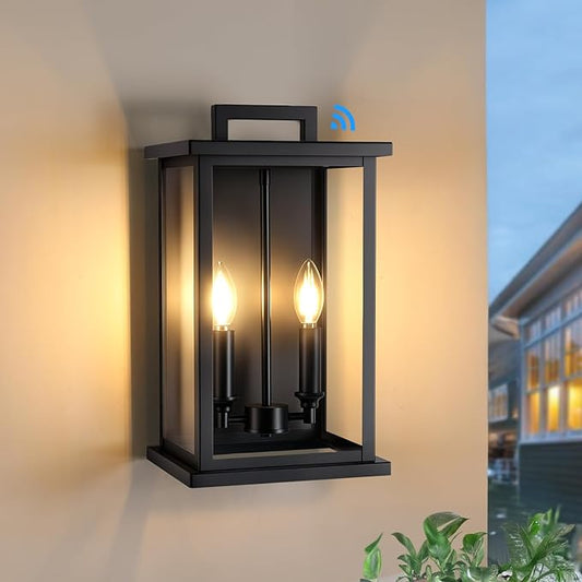 Dusk to Dawn Modern Outdoor Wall Lights,Medium Modern Outdoor Lanterns for Patio,Front Door,Garage,Waterproof Porch Light Fixture,Black Exterior Wall Sconce Light Fixtures E12 Base,1 Pack