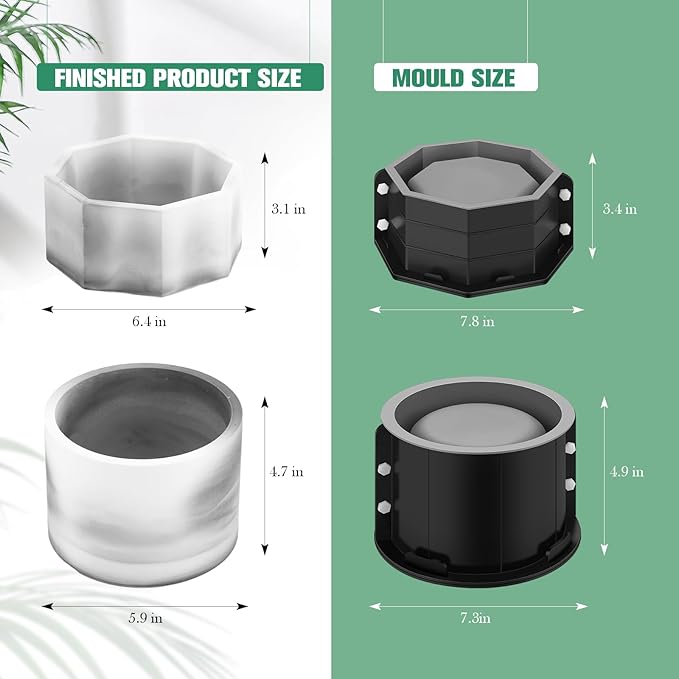 Gisafai 2 Pack Silicone Concrete Planter Mold Large Concrete Planter Mold Round and Octagonal Flower Pot Making for DIY Homemade Succulent