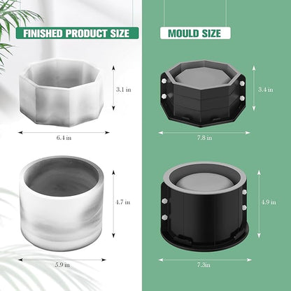 Gisafai 2 Pack Silicone Concrete Planter Mold Large Concrete Planter Mold Round and Octagonal Flower Pot Making for DIY Homemade Succulent