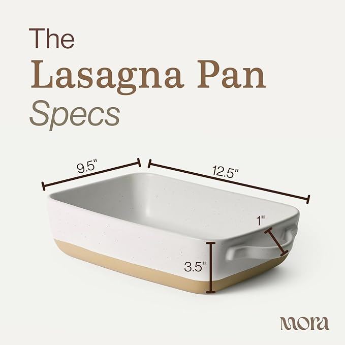 Mora Ceramic Baking Dish with Handles For Casserole, Lasagna, Gratin, Broiling, Roasting, and Baking. Large 9x13 in Pan, Extra Deep - Porcelain Serving Bakeware from Oven to Table. Freezer Safe - Nebula