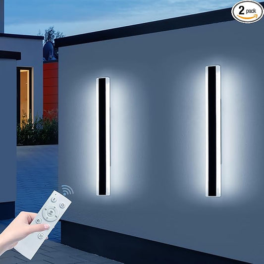 2 Pack Outdoor Wall Light Fixture, 39.3inch Black Modern Wall Sconce, IP65 Waterproof Dimmable 3000K-6000K with Remote Control, Outside Patio Lighting for Porch, Yard, Garage, Garden