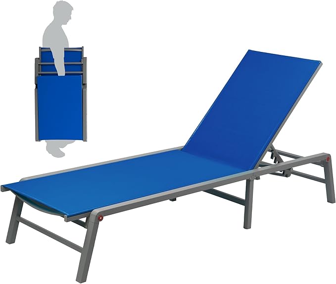 Kozyard Lounge Chair Outdoor Foldable Outdoor Lounge Chair (Blue Textilence W/O Table)