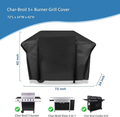 Grill Cover for Char-Broil 5/6/7 Burner Gas Grill, 72 Inch Outdoor Heavy Duty Waterproof Performance Barbecue Gas Cover for Charbroil and Smokers Up to 72 Inches Wide