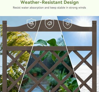 COMHOMA Raised Garden Bed with Trellis and Wheels,48Inch Elevated Planter Box with Drainage Holes,Lattice Privacy Screen for Climbing Plants Vegetables,Outdoor for Patio Balcony Yard,Brown