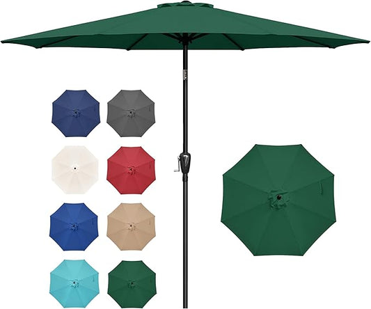 Simple Deluxe 9FT Outdoor Patio Umbrella Table Market Umbrella with Push Button Tilt and Crank, 8 Sturdy Ribs, UV Protection Waterproof for Garden, Lawn, Deck, Backyard, Pool, Green