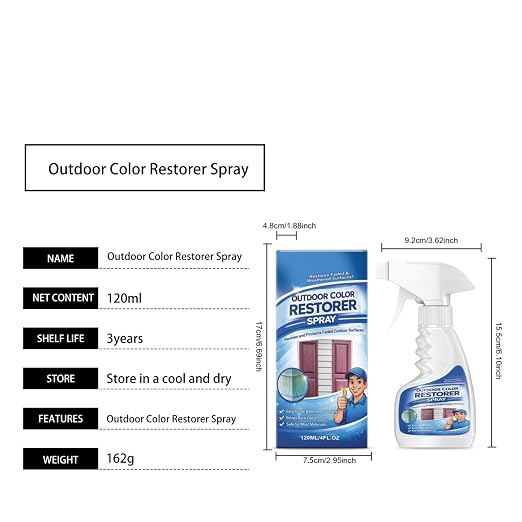 Outdoor Color Restorer Spray, Long Lasting Rejuvenator for Faded Patio Furniture, Wood, Vinyl, Plastic & Decking, Waterproof Layer Renews Decor for Backyard & Daily Furniture Care, 120ML (2 pcs)