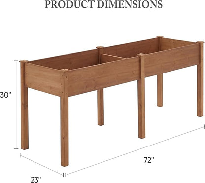 DUMOS Raised Garden Bed with Legs, 72x23x30 Inch Planter Box Outdoor with Liner for Herbs Flowers Vegetables, Elevated Wooden Garden Bed for Patio, Balcony and Backyard, Brown