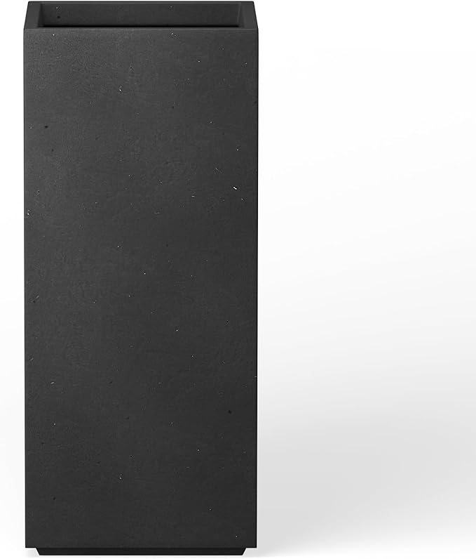 Kante 23.6" H Tall Rectangular Concrete Planter, Modern Square Diameter Plant Pot with Drainage Hole and Rubber Plug for Indoor Outdoor Home Patio Garden, Black