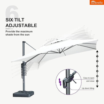 PURPLE LEAF 12 Feet Sunbrella Cantilever Umbrella Outdoor Square Double Top Large Offset Hanging 360° Rotation Heavy Duty Umbrella for Garden Patio Deck Pool Backyard Canvas Natural