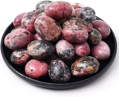 Polished Stone Set Rhodonite Crystals, 0.8" Handpicked Tumbled Gemstones Rocks, Pebbles for Reiki, Chakra, Healing, Home Decor