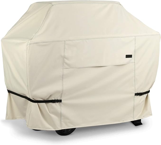 NettyPro Outdoor BBQ Grill Cover 68 Inch 600D Heavy Duty Waterproof Patio Barbecue Cover for Weber, Char-Broil, Brinkmann, Nexgrill Grills and More, Light Tan