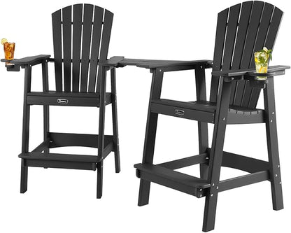 FUNBERRY Tall Adirondack Chairs Set of 2 with Removable Connecting Table, All Weather High Top Balcony Chair with Cup Holders