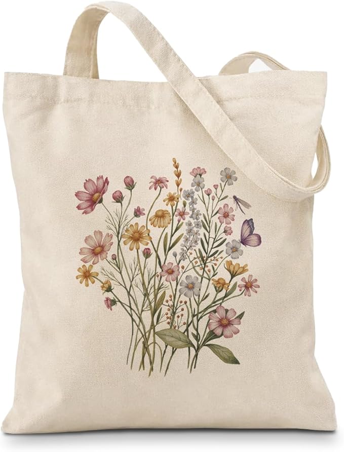 Floral Canvas Tote, Women Weekend Bags, Reusable Grocery Canvas Bag, Large Two Sided Printing Tote Bags
